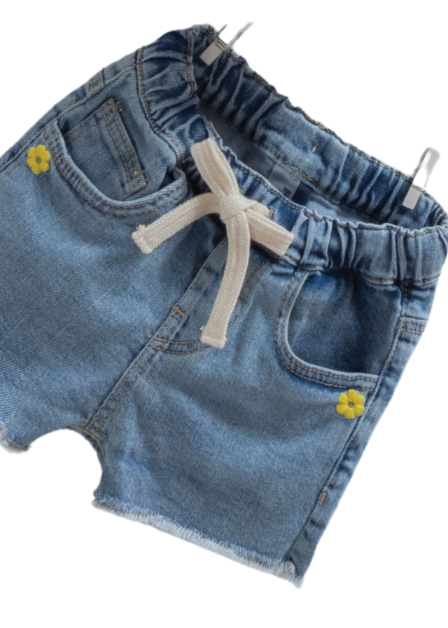 Set 2 Piese Top Crem cu Lamai si Pantaloni Denim scurti 9818 Mell Sweet Baby - Camera Bebelusului