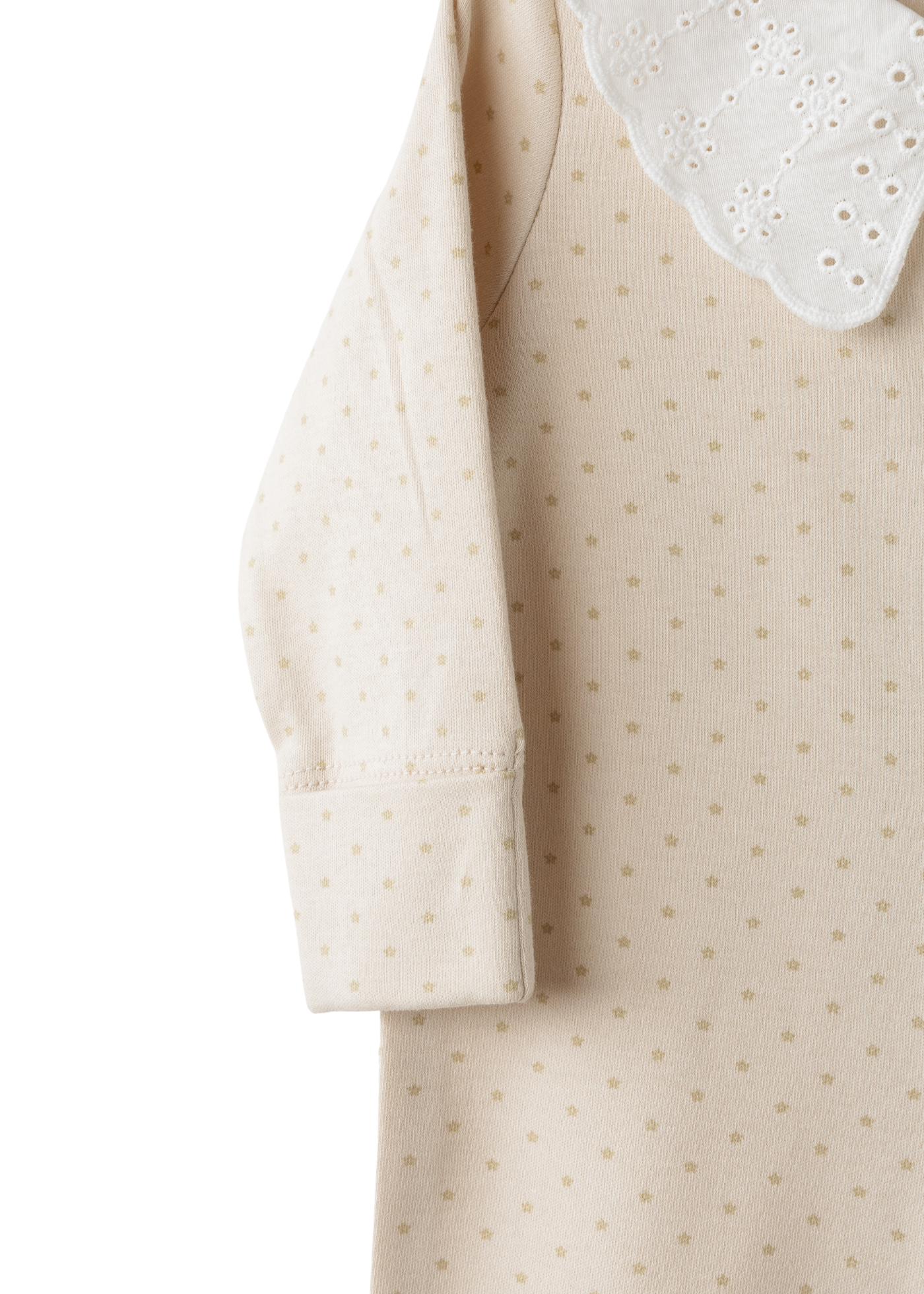 Salopeta Lunga Bej cu Picouri cu Gluer Alb Broderie Bumbac AC26045 Andywawa