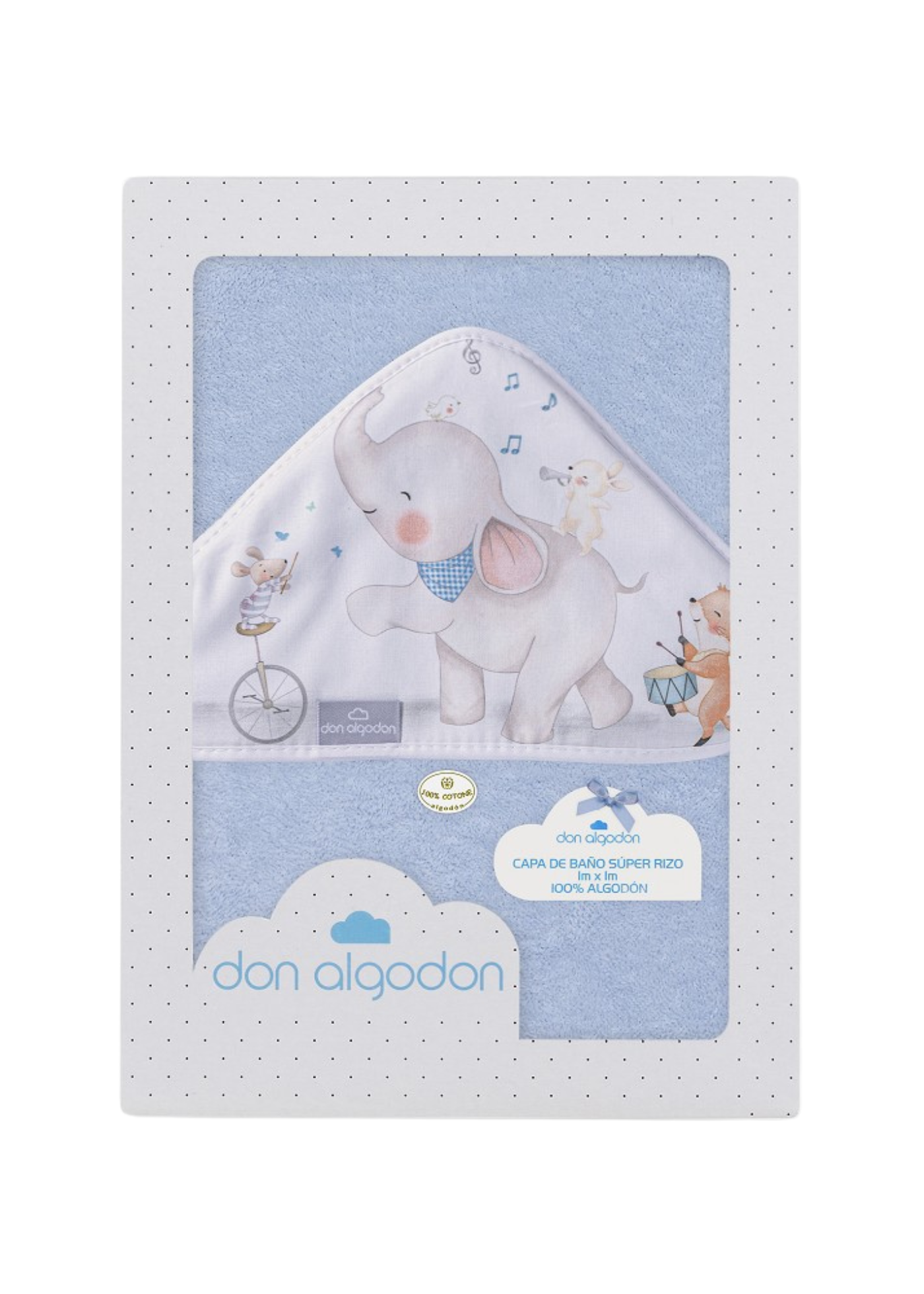 Prosop cu Capison 100x100 cm Bleu cu Elefantel D1219-01 InterBaby