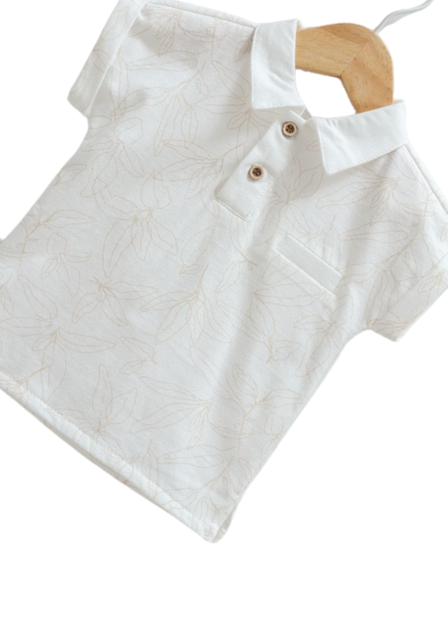 Set 2 Piese Tricou polo cu Imprimeu Bej si Pantaloni Scurti Bej din Bumbac 9780 Mell Sweet Baby - Camera Bebelusului