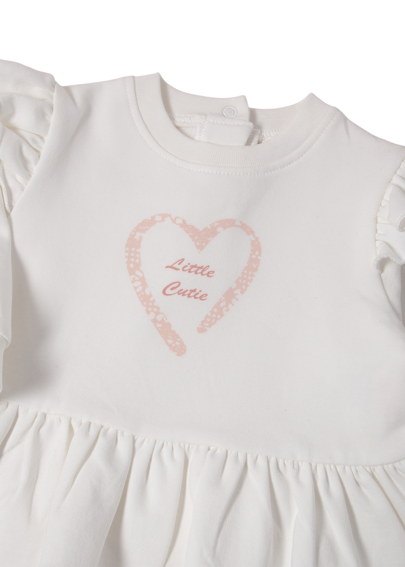 Set 2 Piese Bluza Crem cu Maneca Lunga si Inima si Colanti Roz K4891 Bebetto