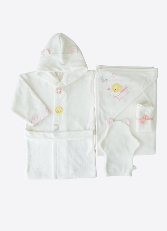 Set de Baie cu Halat si Prosop Alb cu Roz din Bumbac Organic S26319 – KitiKate