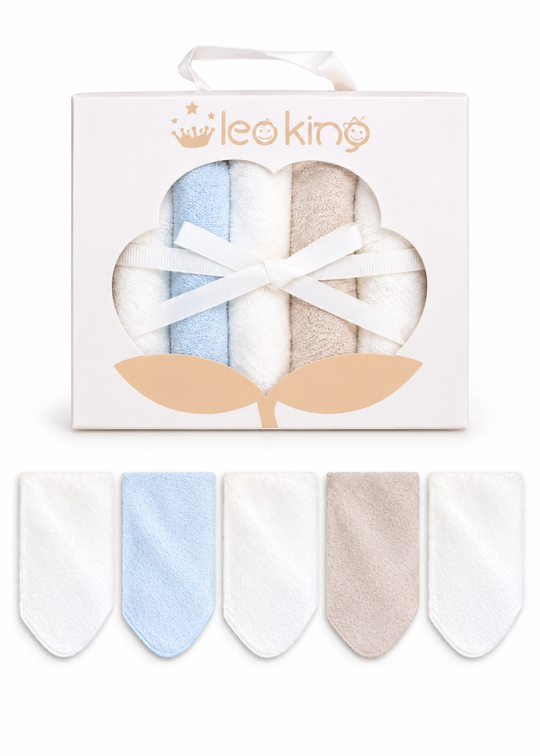 Set 5 Batiste Tricotate Crem cu Bleu din Bumbac 4701 – Leo King