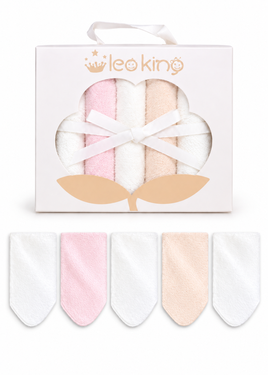Set 5 Batiste Tricotate Crem cu Roz din Bumbac 4701 – Leo King