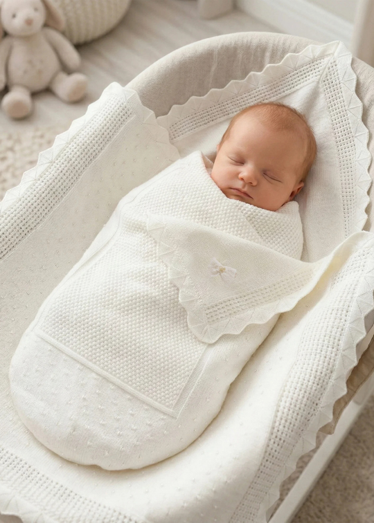 Paturica Tricotata Alba din Bumbac pentru Fetite 6395/3 – Leo King
