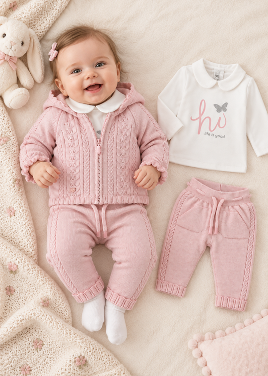 Set 3 Piese Tricotat Roz pentru Fete 8056 – Leo King