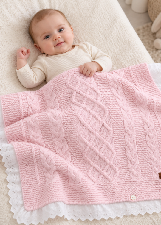 Set Pleduri Tricotate Roz Pal cu Lana Merinos si Broderie 9718 – Leo King