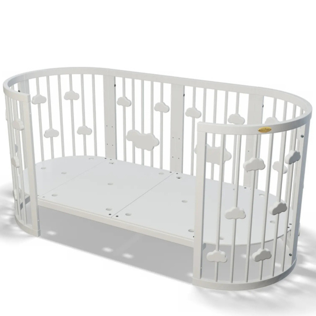 Smart Round-Oval Crib Evolutive Transformable Cosleeper 9in1 Alder Wood 72x72/120/168 INGVART 