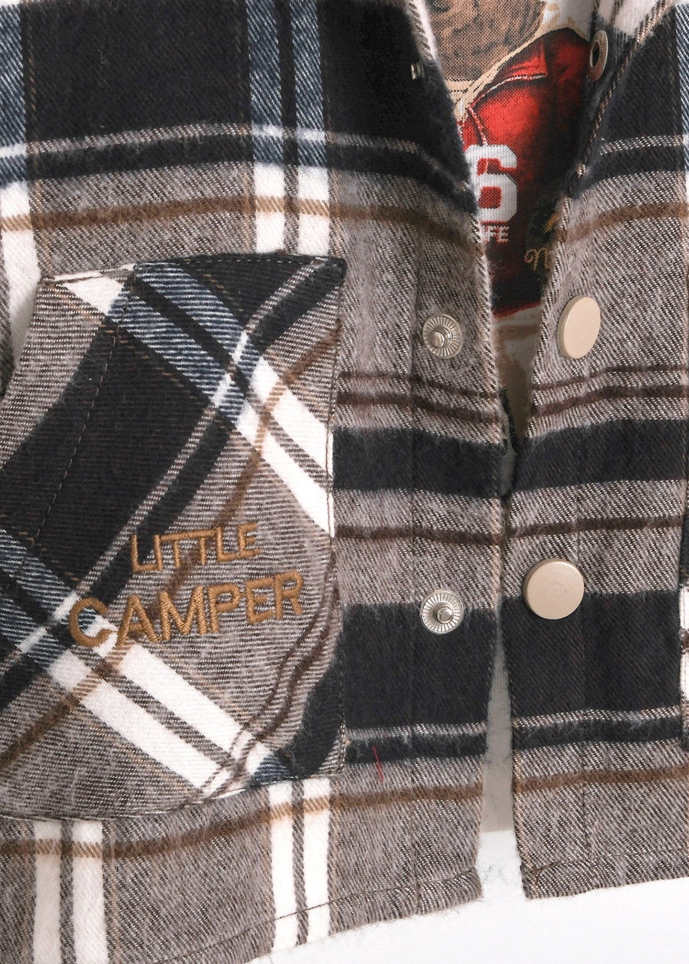 Set 3 Piese Camasa Stofa Carouri Bleumarin cu Bej, Pantaloni Lungi Bej si Bluza Crem 3744 Mino Baby