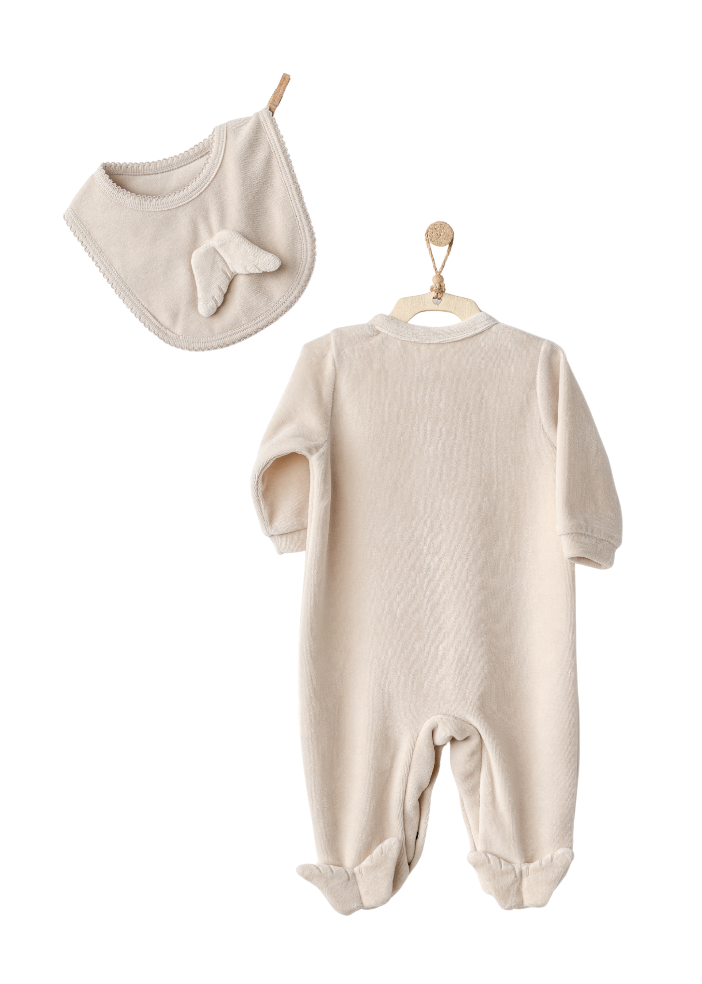 Salopeta Lunga Velur Bej cu Baveta cu Aripi AC25324 Andywawa