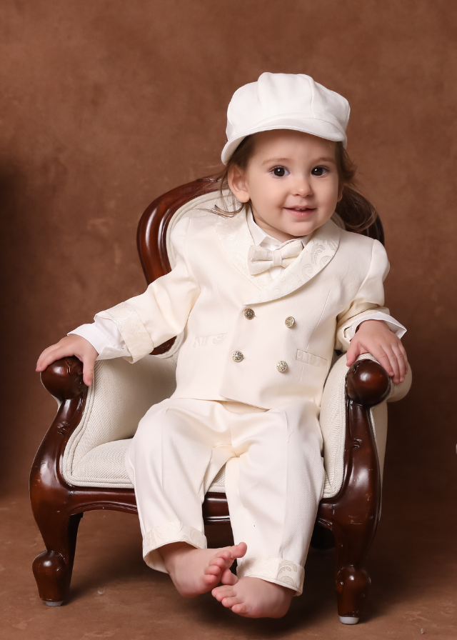 Set Botez Lucas 3 Piese, Costum, Trusou si Lumanare Personalizat Botez AnneBebe