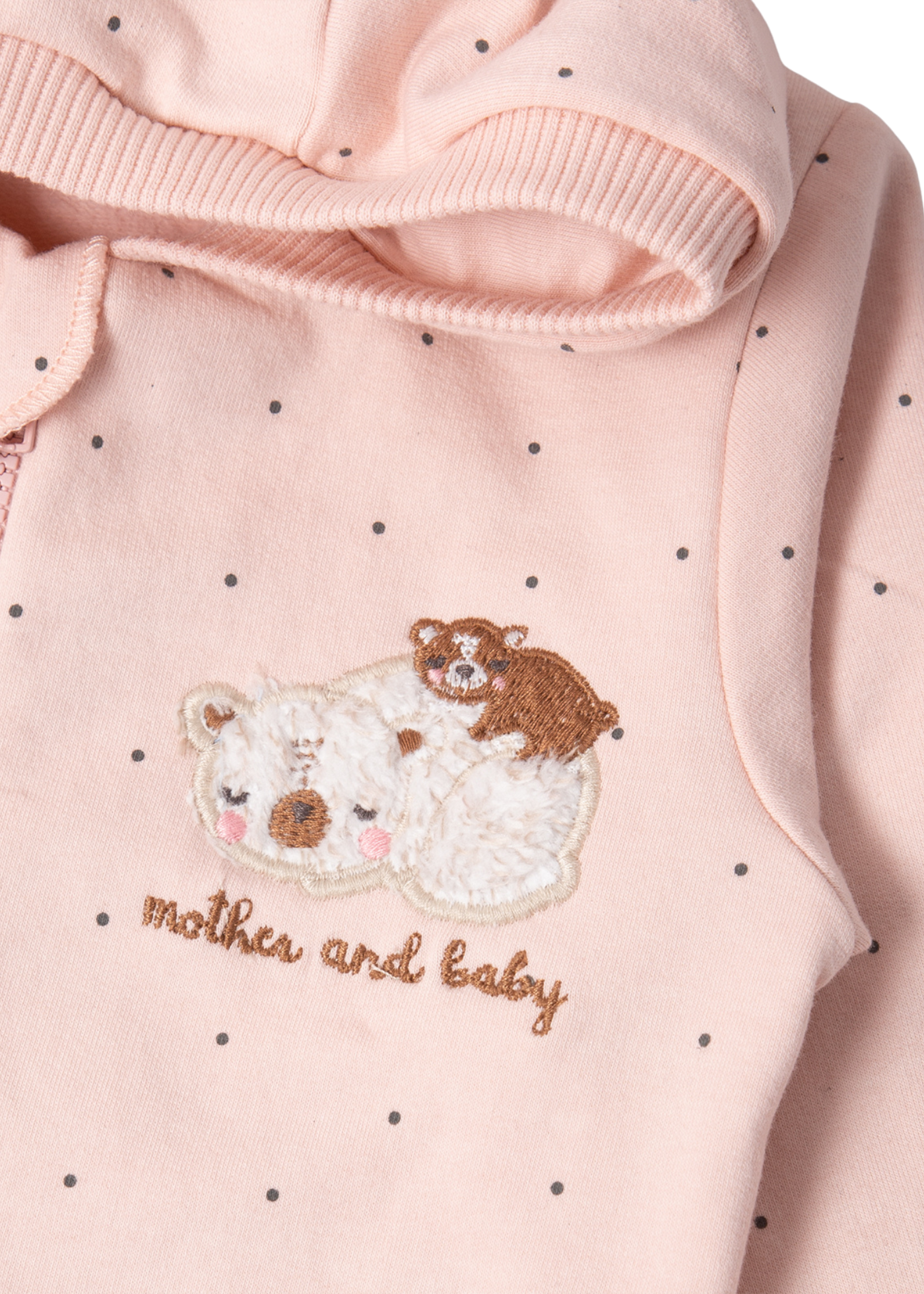 Trening 3 Piese Hanorac si Pantaloni Lungi Roz Pudra cu Picouri si Bluza Crem K4915 Bebetto