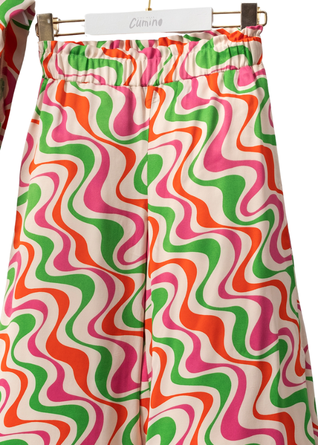 Set 2 Piese, Top fara Maneci si Pantaloni Lungi Largi cu Imprimeu Roz Verde si Portocaliu 3450 Mino Baby