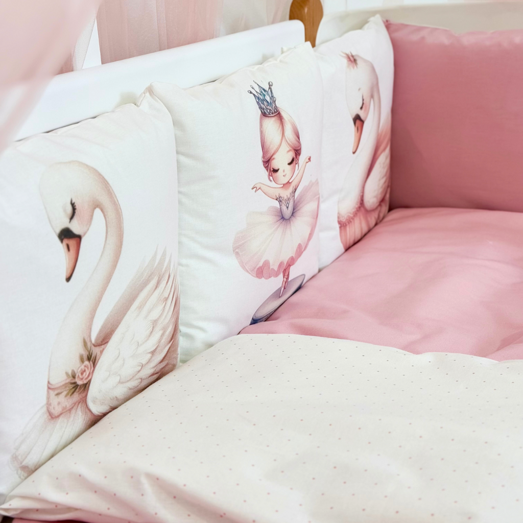 Crib Bedding Set 70x120 cm Alba Ballerina with Swan White-Pink Ingvart