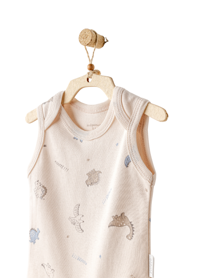 Set 2 Piese Body Maieu Bej cu Bleu cu Dinozauri AC25921 Andywawa