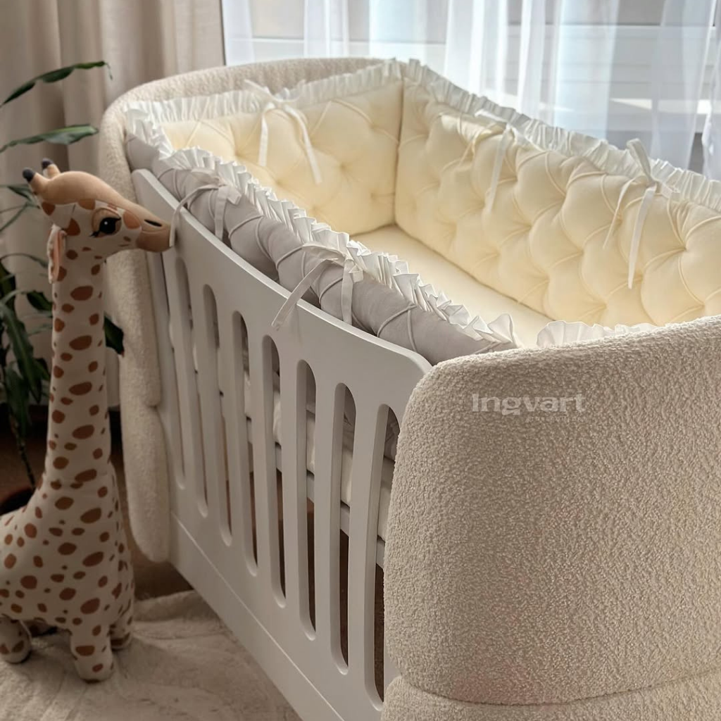 Premium Oval Convertible Crib Fly Bunny White Curly Design Quilted Fabric Loops 0-8 Years INGVART 