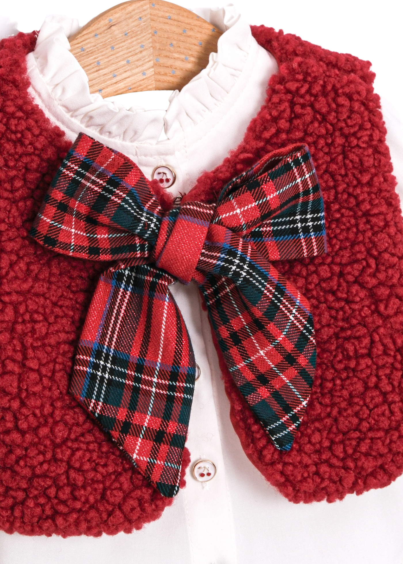 Set 3 Piese Camasa Alba Vesta Bucle Rosie si Chilotel cu Volan Ecosez 3765 Mino Baby