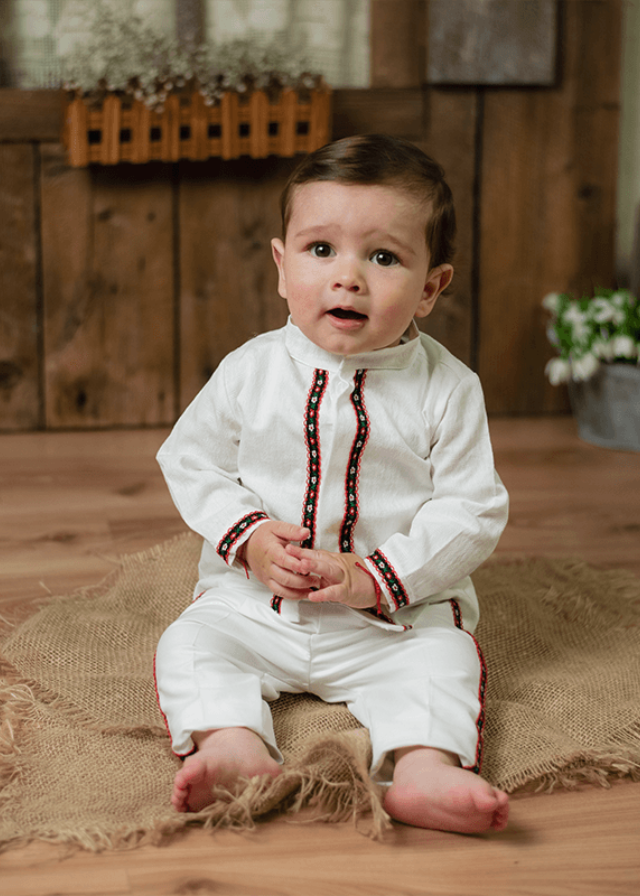 Set Botez Traditional 2 Piese, Costum si Trusou Personalizat AnneBebe