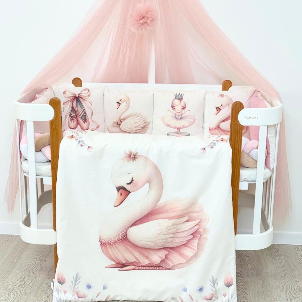 Crib Bedding Set 70x120 cm Alba Ballerina with Swan White-Pink Ingvart