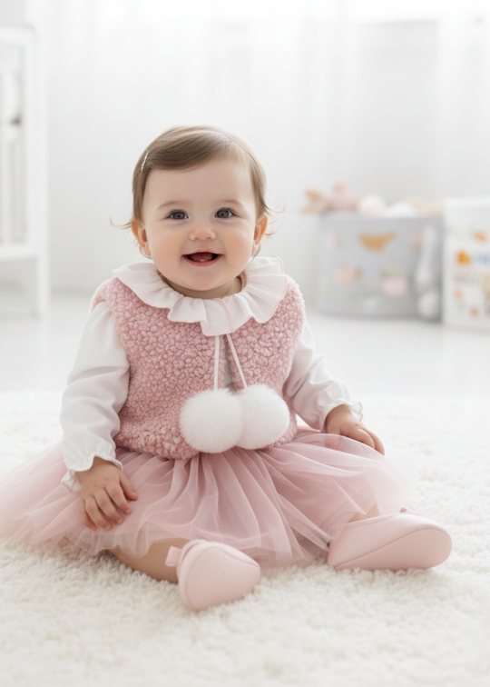 Set 3 Piese Camasa Alba Vesta Bucle si Tutu Roz Pudra 3766 Mino Baby