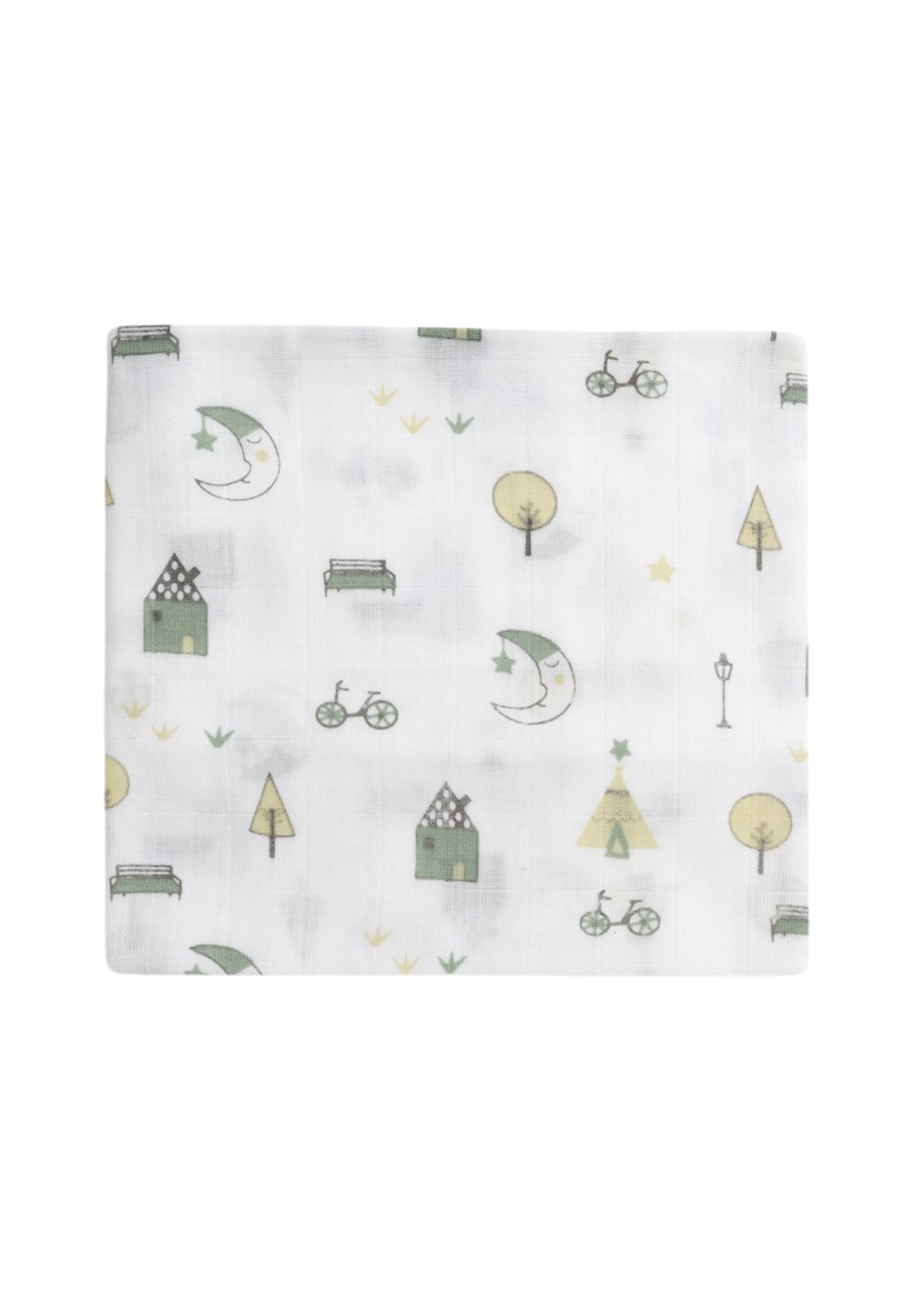 Set 3 Scutece Muselina Bambus Alb-Verde Menta Imprimeu Semiluna –55x70 cm 98976-58 InterBaby