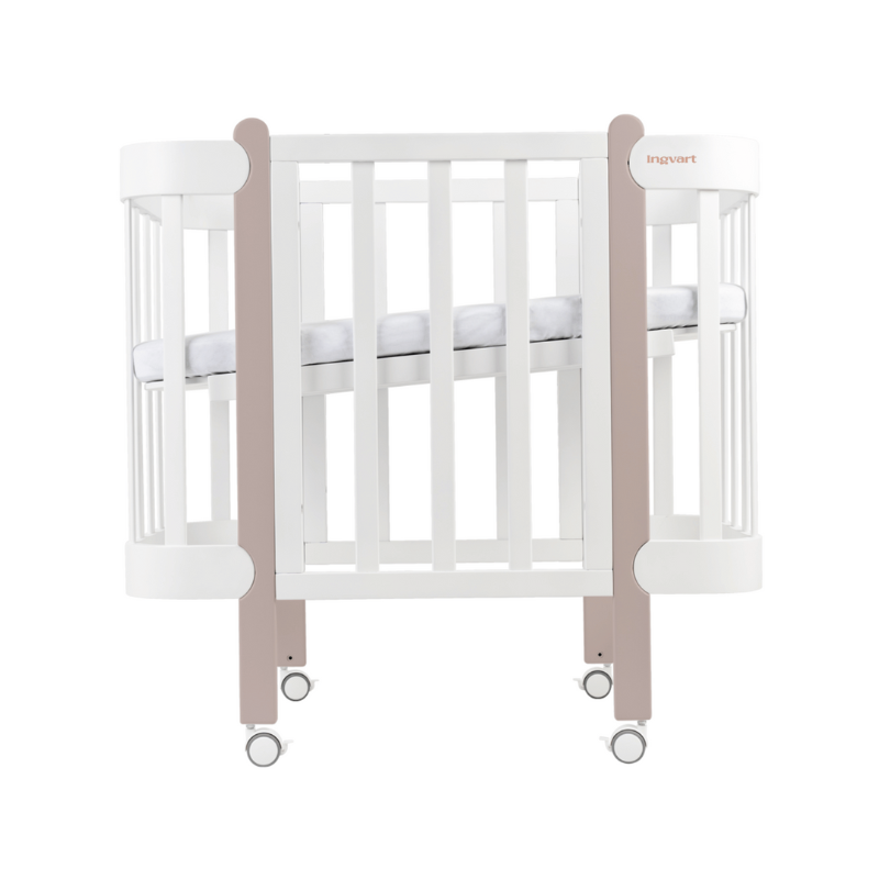 Patut Transformabil 5 in 1 Lemn Nika Alb-Cappuccino cu Bare Groase 60x95/120cm Ingvart