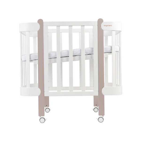 Patut Transformabil 5 in 1 Lemn Nika Alb-Cappuccino cu Bare Groase 60x95/120cm Ingvart
