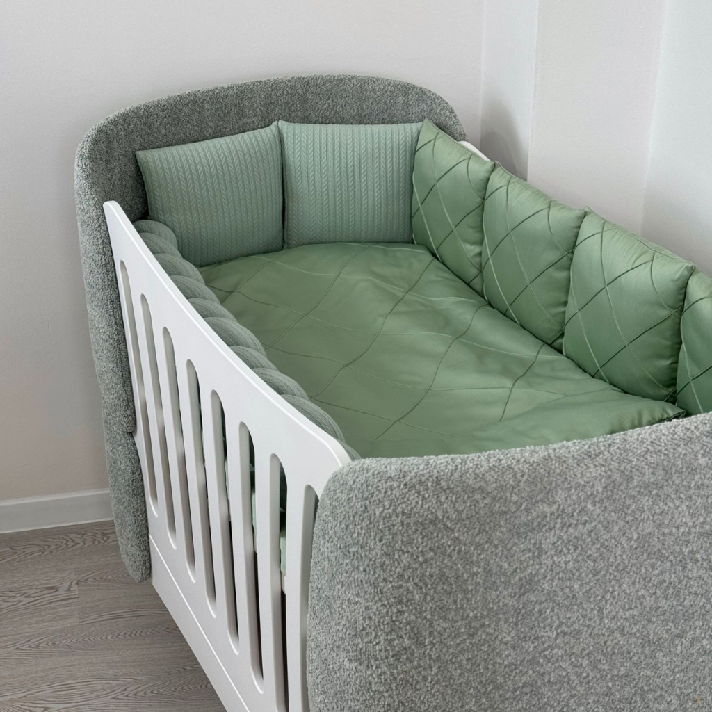 Crib Bedding Set 60x120 cm Satin Platinum Green Ingvart