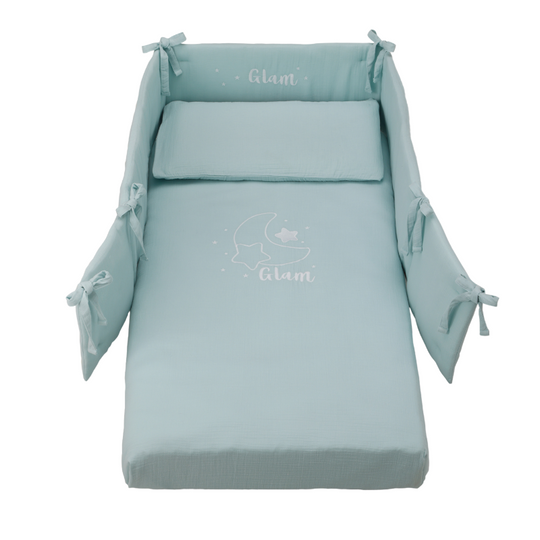 4-Piece Cot Protection Set Cotton Collection Glammy Marina Azzurra