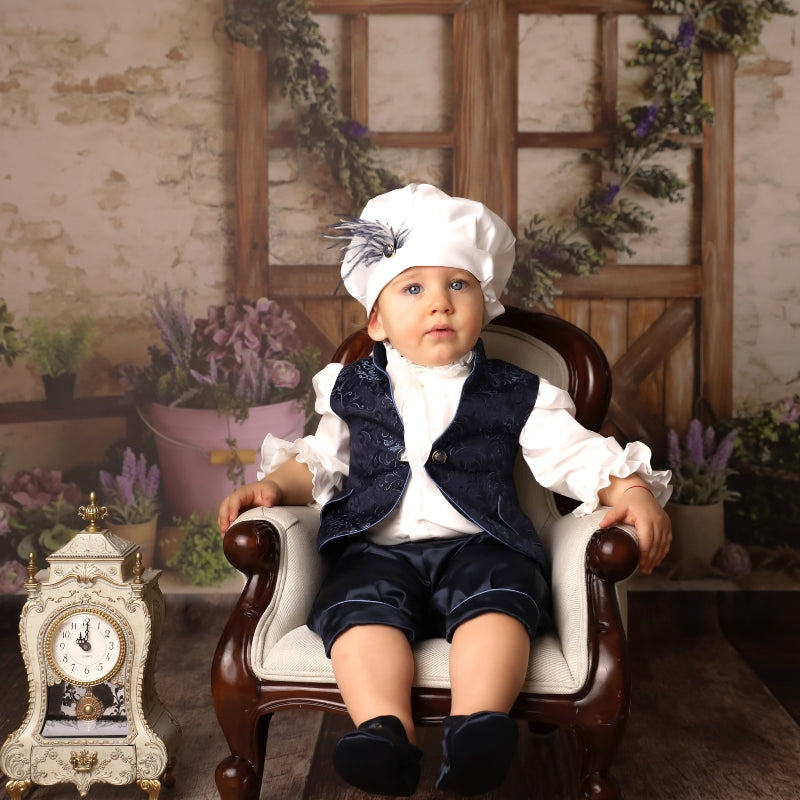 Costum Elegant Print Vesta Brocard Bleumarin Imprimeu Pantalon Bleumarin - Camera Bebelusului