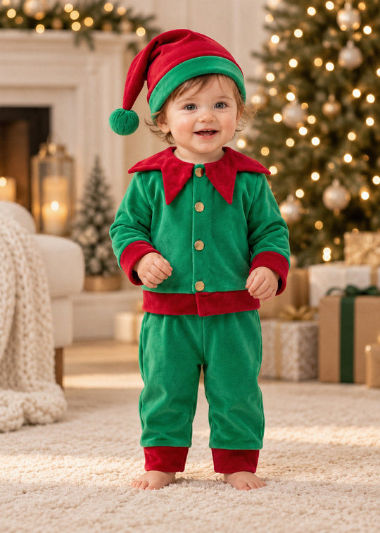Costum de Elf Verde cu Bluza si Pantaloni pentru Baieti – AnneBebe