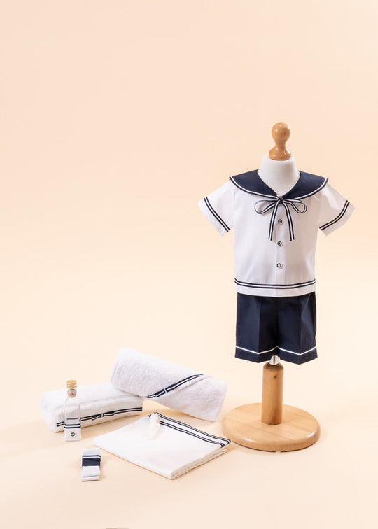 2-Piece Navy Christening Set, Suit and Personalized AnneBebe Suit