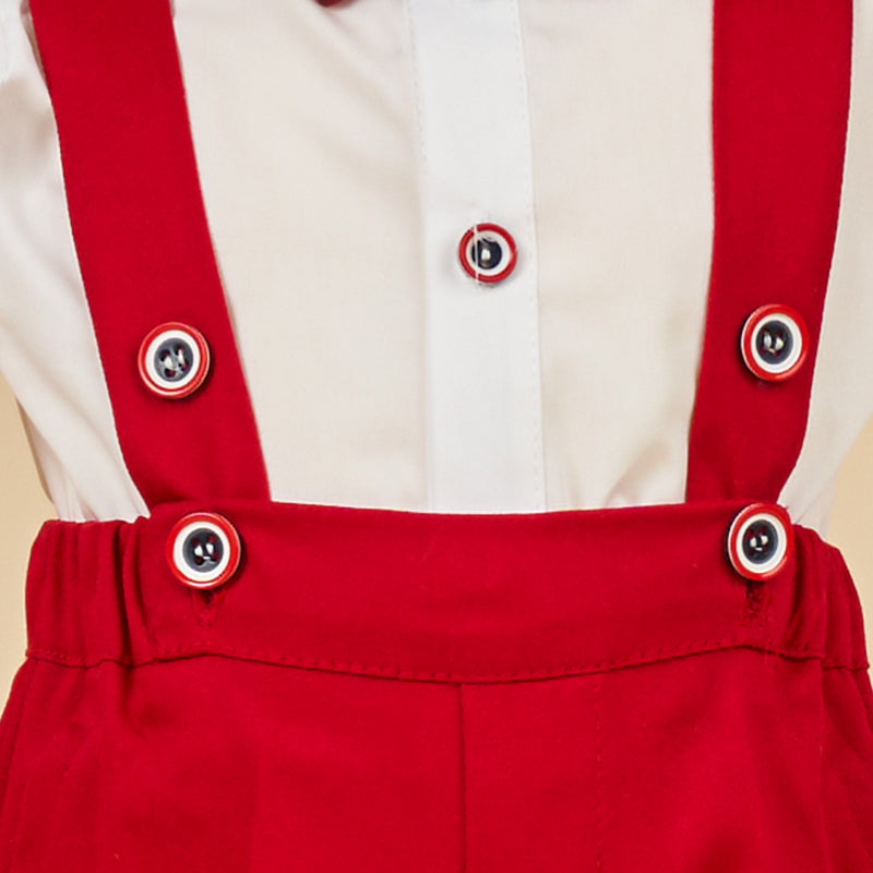 Costum Camasa Alba Pantalon Rosu cu Bretele si Papion AnneBebe - Camera Bebelusului
