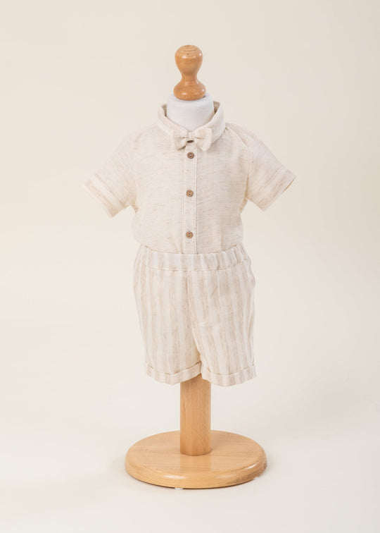 Costum Muselina Capucino Camasa Simpla Si Pantalon Cu Dungi Maro AnneBebe