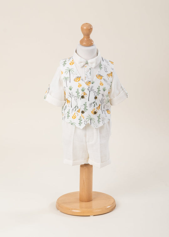 Costum Muselina Crem Camasa Imprimeu Tigri Pantaloni Crem AnneBebe