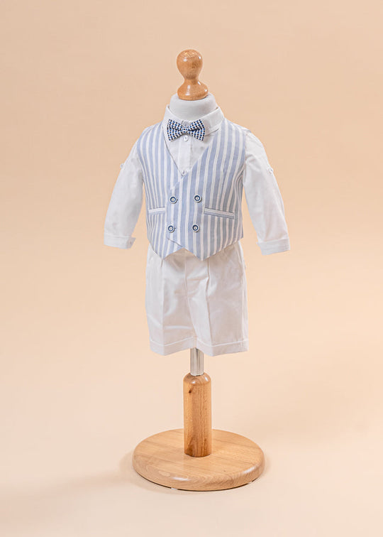 Cristian Elegant Costume Late Bleu Striped Vest and AnneBebe White Pants