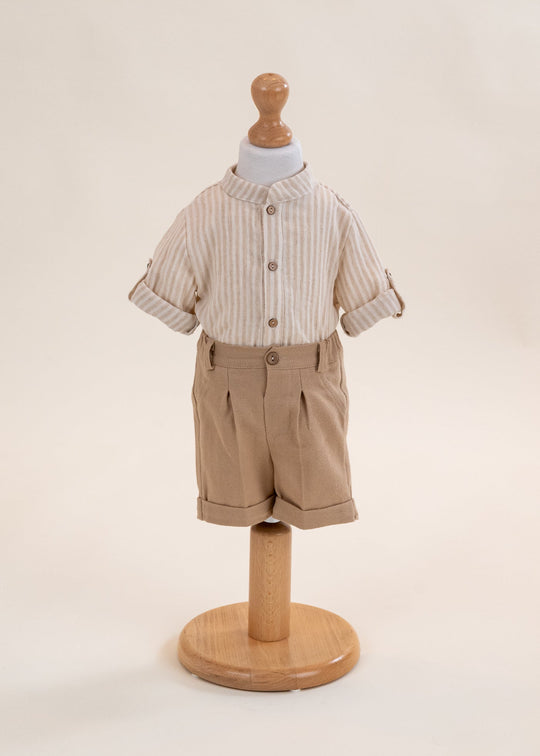 Andy Suit Beige Muslin Shirt With Cream Stripes