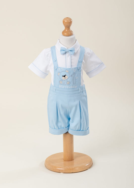 1-Year Birthday Outfit, Blue Shorts