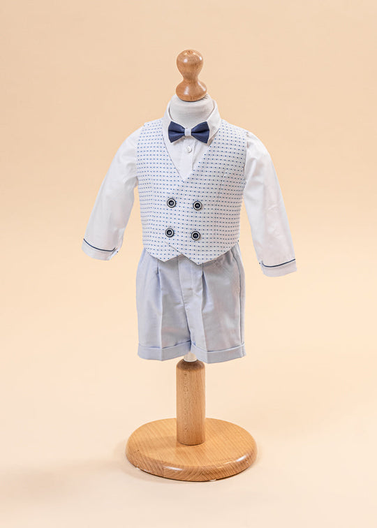 Eric Elegant Suit Vest Blue Piques Short Pants Blue AnneBebe
