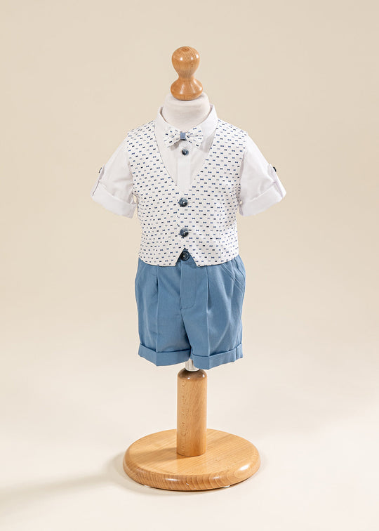 Elegant Suit Bow Print Vest And Blue Pants AnneBebe