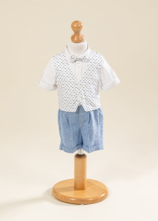 Light Blue Bow Print Vest Pants Suit AnneBebe