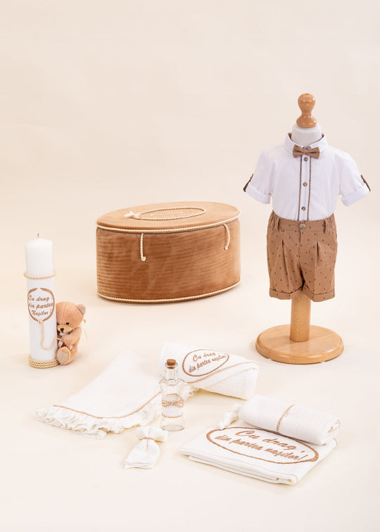 Victor Christening Set 4 Pieces Suit, Christening Kit, Candle and Personalized Christening Box AnneBebe