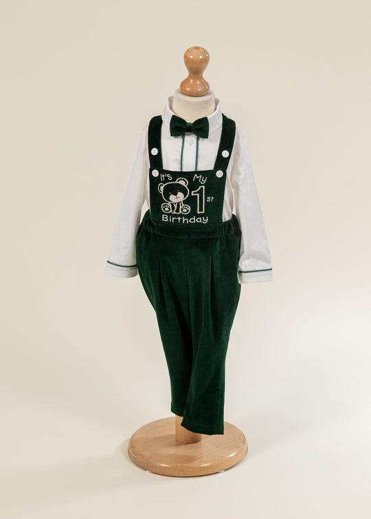AnneBebe Green Velvet Trousers 1st Birthday Outfit