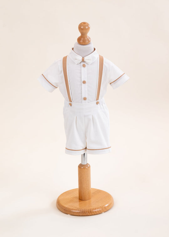 Costum Eugen Camasa Crem Pantalon Scurt Crem Cu Bretele Bej AnneBebe