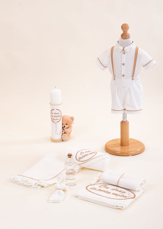 Eugen Christening Set 3 Pieces Suit Layette and Personalized Christening Candle AnneBebe