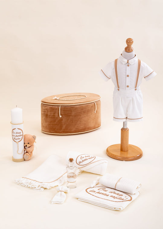 Christening Set Eugen 4 Pieces Suit Christening Kit Candle and Personalized Chest AnneBebe