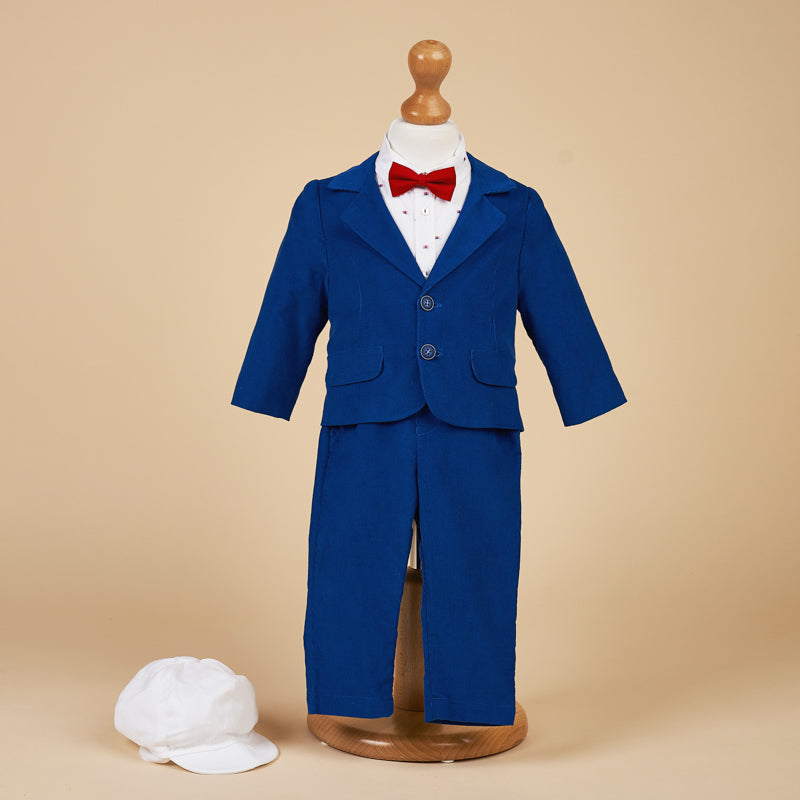 Costum Elegant Baietei Sacou si Pantalon Raiat Albastru AnneBebe - Camera Bebelusului