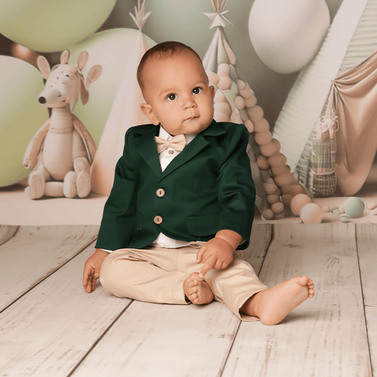Costumas Dragos Bebelusi Elegant Sacou Verde Pantalon Bej AnneBebe