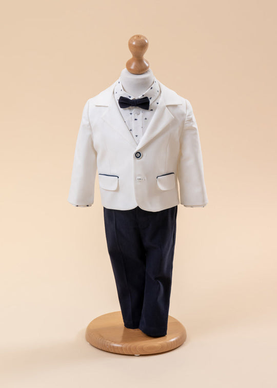 Luca Elegant Suit Cream Jacket AnneBebe Airplane Print Shirt