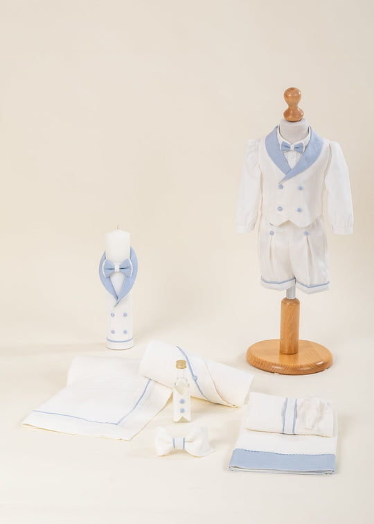 Set Botez Rene 3 Piese, Costum, Trusou si Lumanare Personalizat Botez AnneBebe
